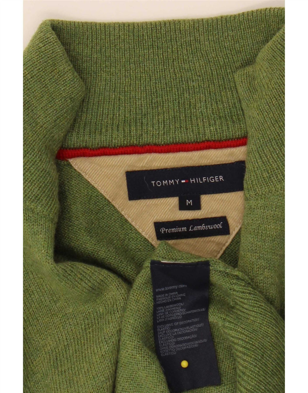 Tommy Hilfiger Herren-Pullover mit Reißverschluss am Hals, mittelgrüne Lammwolle