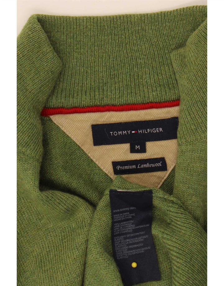 Tommy Hilfiger Herren-Pullover mit Reißverschluss am Hals, mittelgrüne Lammwolle