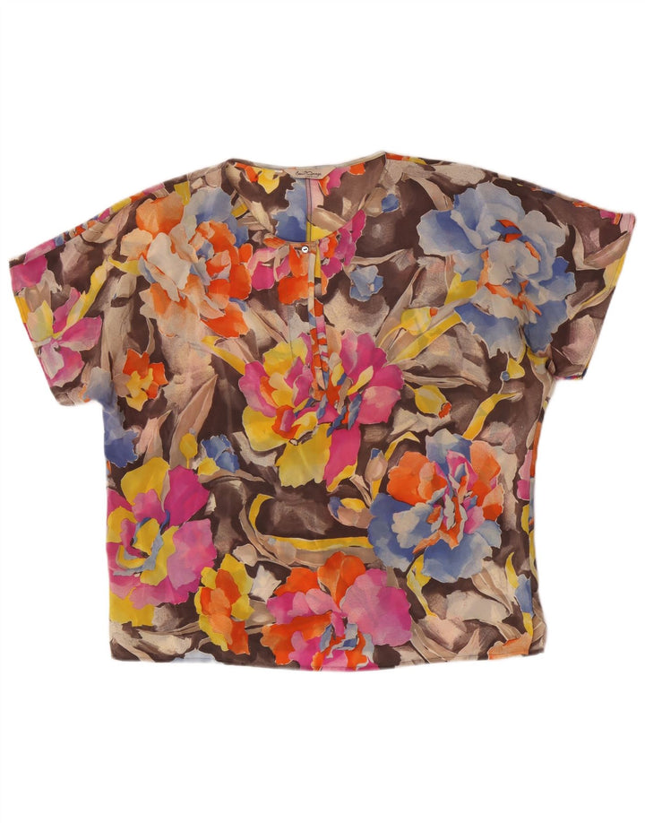 Vintage Damen Bluse Top IT 46 Großes mehrfarbiges florales Acetat