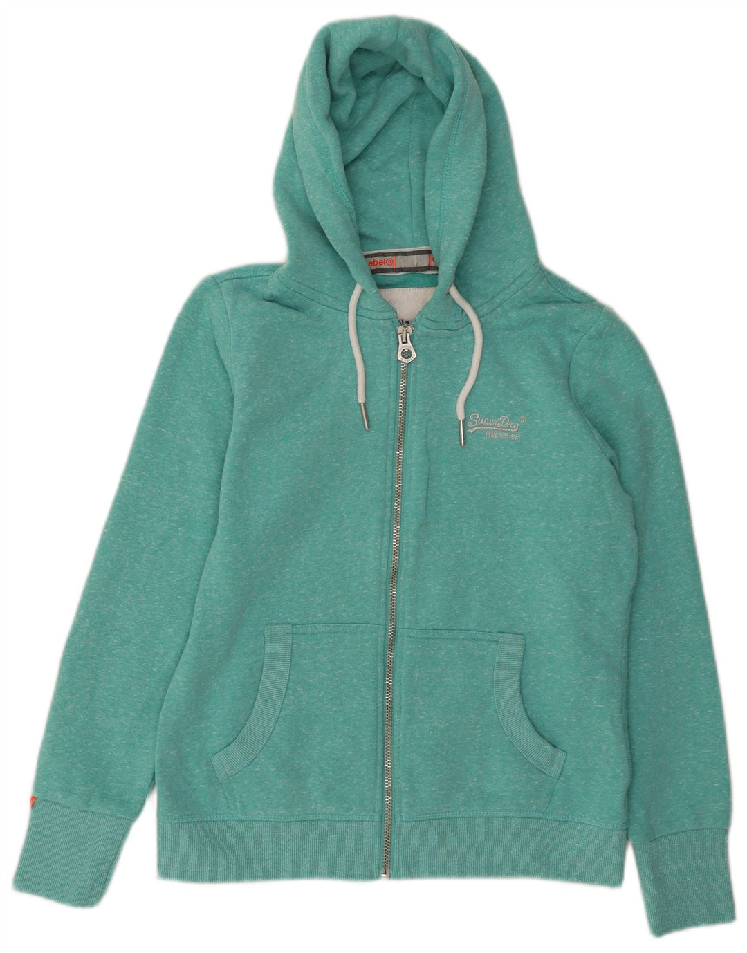 SUPERDRY Damen-Kapuzenpullover mit Reißverschluss, Gr. 44, großes türkisfarbenes gesprenkeltes Polyester