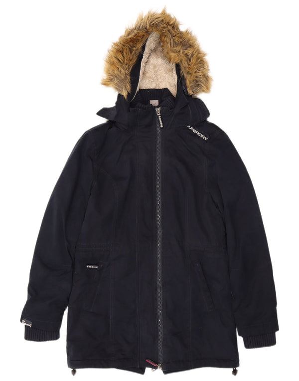 Superdry Damen Windparka Kapuzenparkajacke UK 14 Medium Marineblau