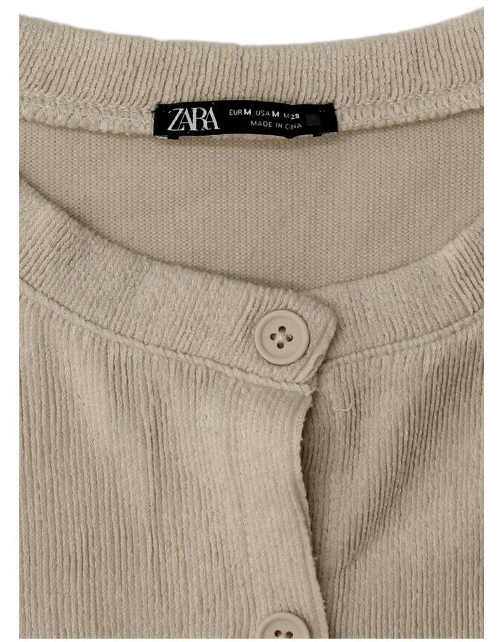 Zara Damen Crop Cardigan Pullover UK 12 Medium Beige