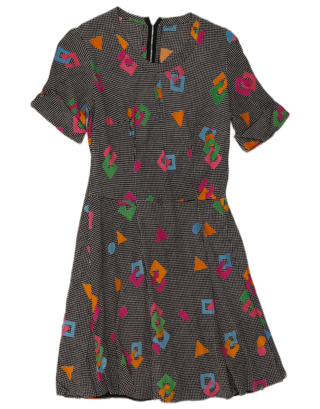 Vintage Damen A-Linie Kleid UK 8 Small Mehrfarbig Geometrisch