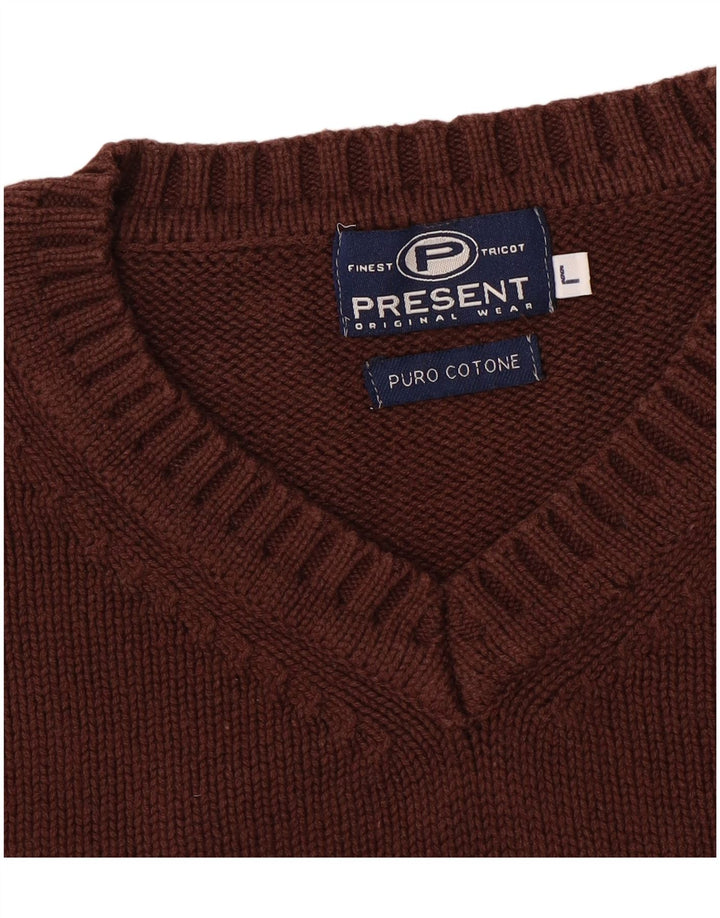 VINTAGE Herren-Pullover mit V-Ausschnitt, große braune Baumwolle