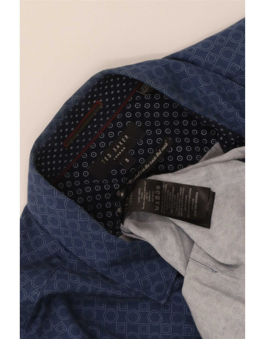 Ted Baker Herrenhemd Größe 5 XL Blaue geometrische Baumwolle