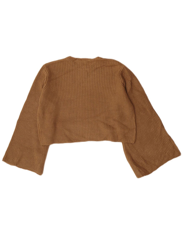 Zara Damen Crop Crew Neck Pullover Pullover UK 14 Mittelbeige Acryl