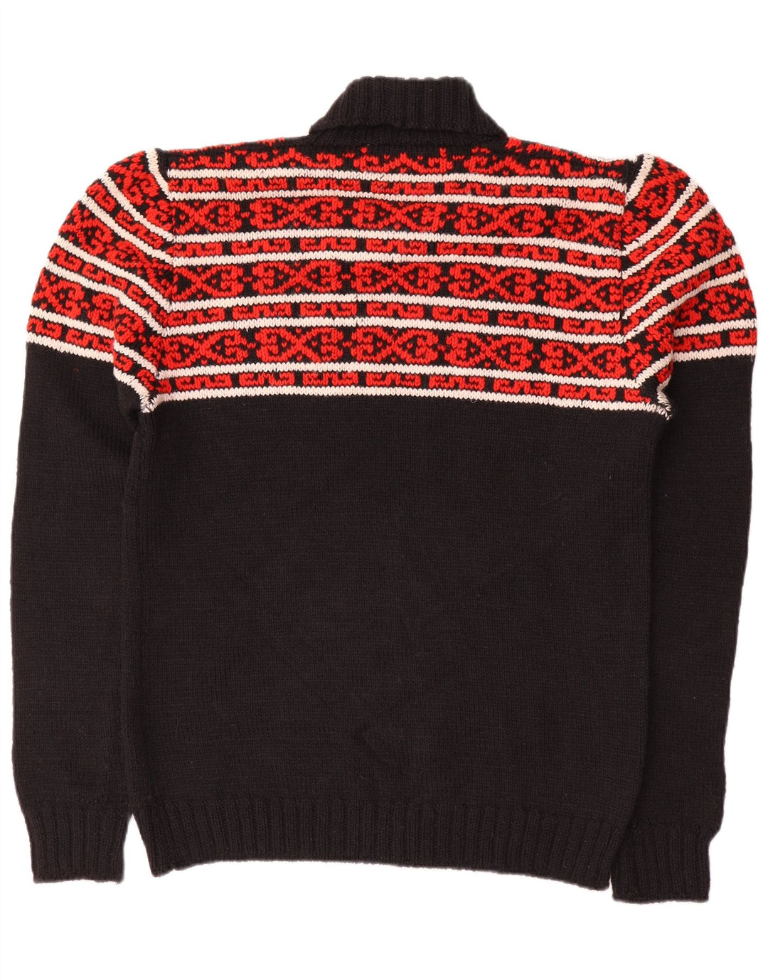 Vintage Herren Rollkragenpullover Pullover Medium Schwarz Fair Isle