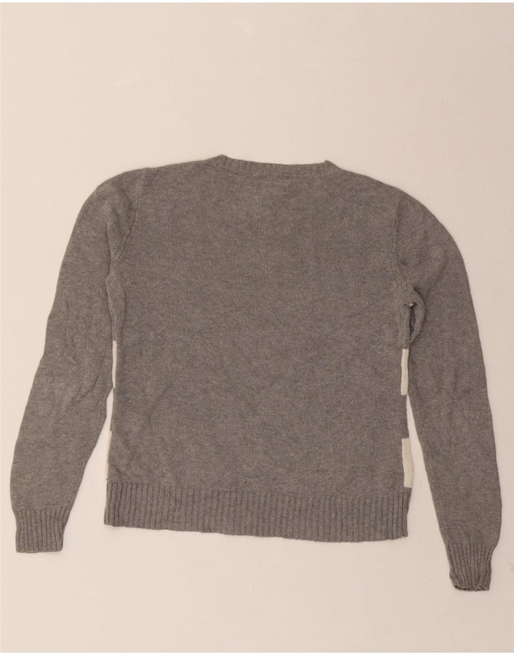 CHAPS Womens Crew Neck Jumper Sweater UK 10 Small Grey Striped Cotton Vintage Chaps and Second-Hand Chaps from Messina Hembry 