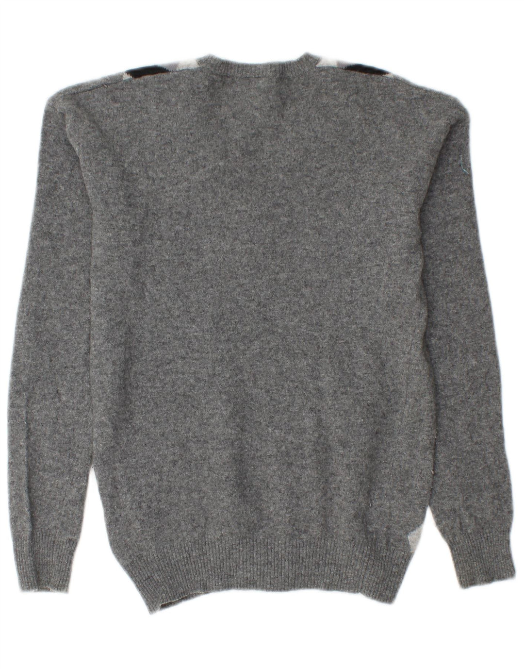 BENETTON Damen-Pullover mit V-Ausschnitt, Gr. 10, Größe S, graue Argyle-/Diamantwolle
