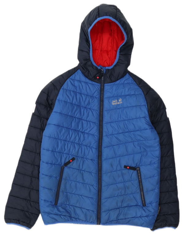 Jack Wolfskin Wattierte Jungenjacke mit Kapuze, 13–14 Jahre, blaues Polyester