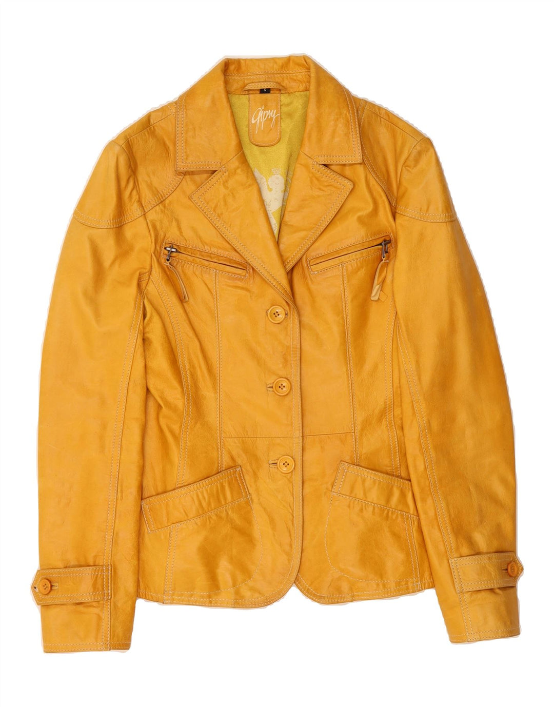 GIPSY Womens Leather Jacket UK 10 Small Yellow Leather Vintage Gipsy and Second-Hand Gipsy from Messina Hembry 
