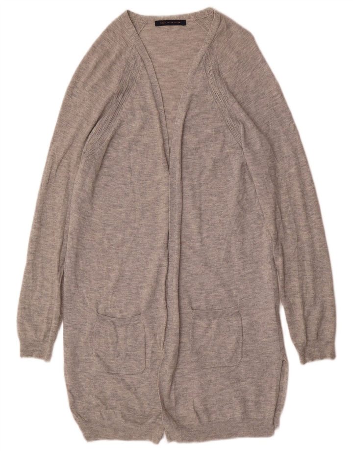 Marks & Spencer Damen Longline Open Cardigan Pullover UK 10 Small Graue Wolle