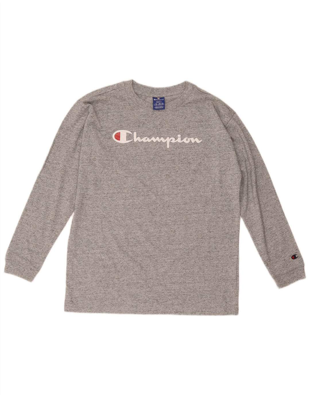 Champion Herren Grafik-Oberteil, langärmelig, klein, grau meliert, Baumwolle