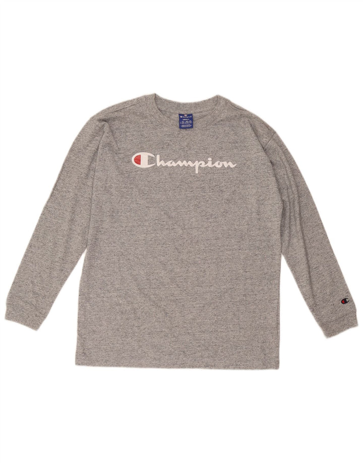 Champion Herren Grafik-Oberteil, langärmelig, klein, grau meliert, Baumwolle