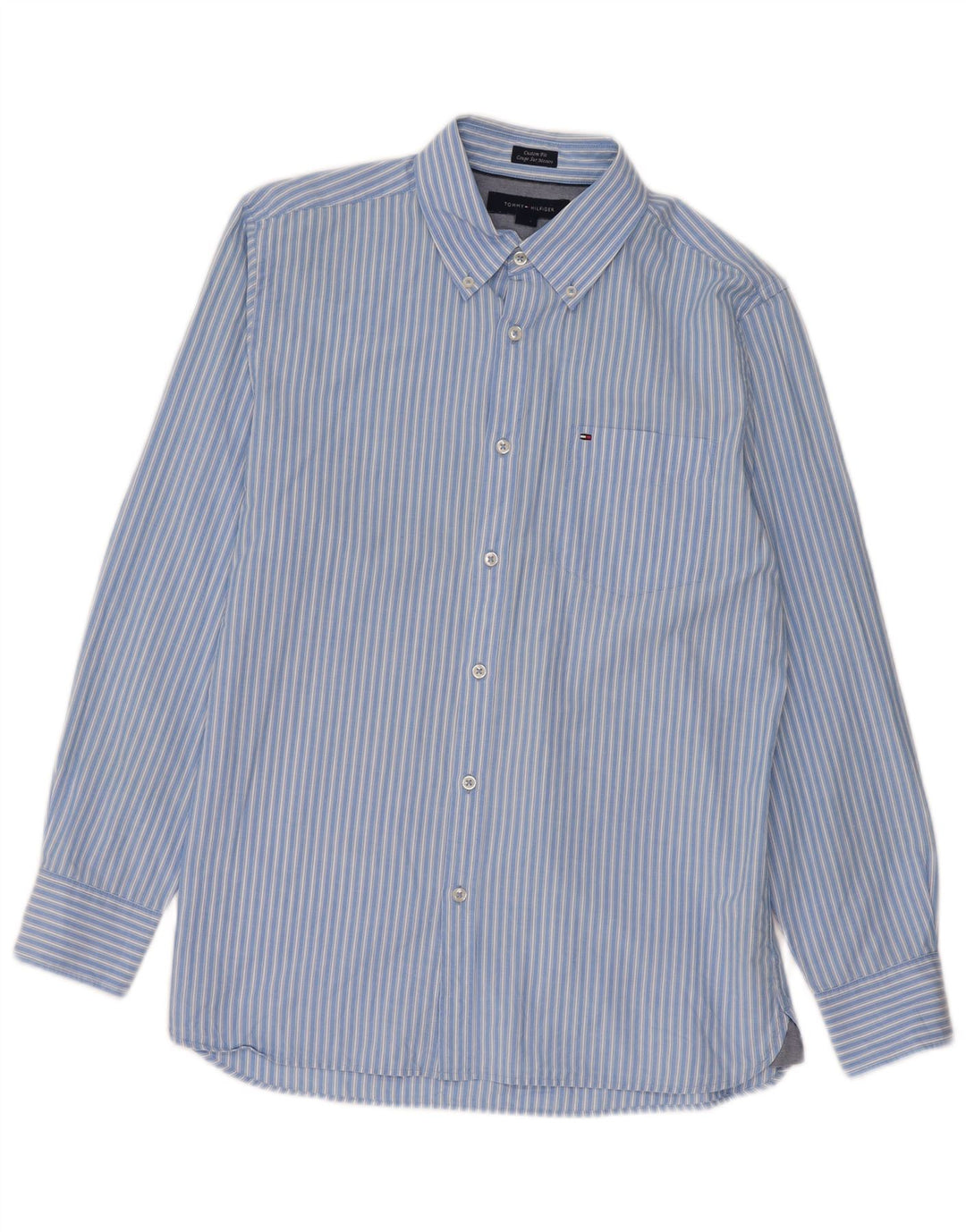 Tommy Hilfiger Herren-Hemd mit individueller Passform, mittelblaue Nadelstreifen-Baumwolle