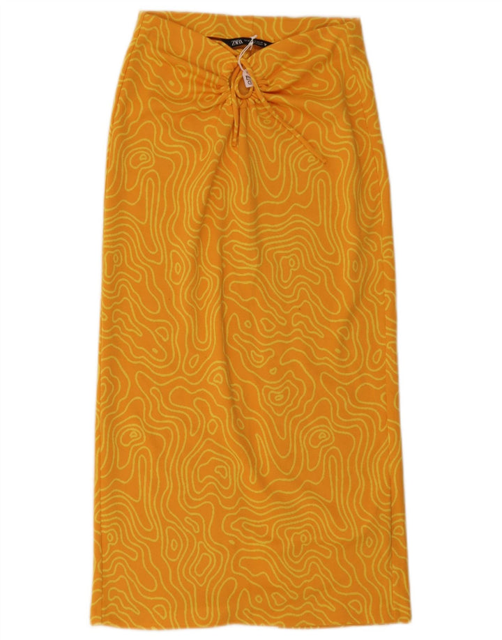 Zara Damen Midirock XS W26 Gelbes geometrisches Polyester