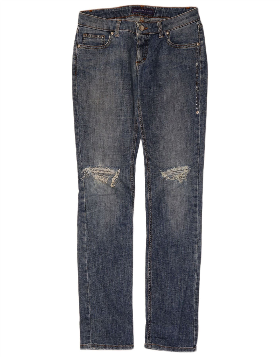 TRUSSARDI Damen Distressed Slim Jeans W27 L33 Blaue Baumwolle