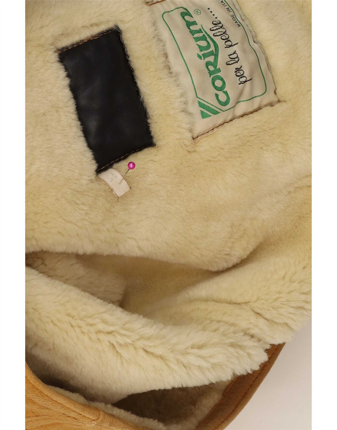 Vintage Herren Shearling Jacke IT 54 2XL Braunes Leder