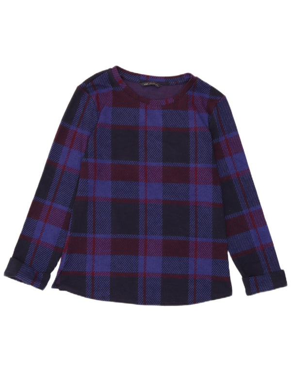 Marks & Spencer Damen Top Langarm UK 6 XS Marineblau kariertes Polyester