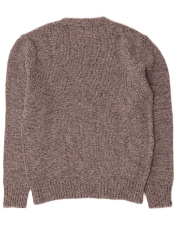 Benetton Damen-Pullover mit Rundhalsausschnitt, Gr. 10, Größe S, grau gesprenkelte Wolle