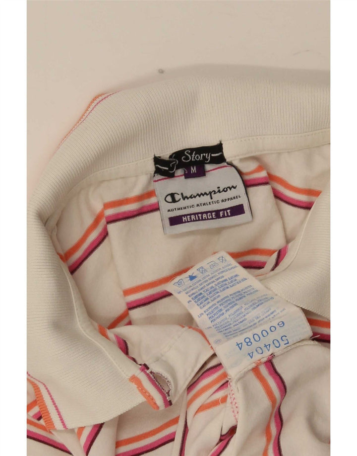 Champion Damen Poloshirt UK 12 Mittelweiß gestreift aus Baumwolle
