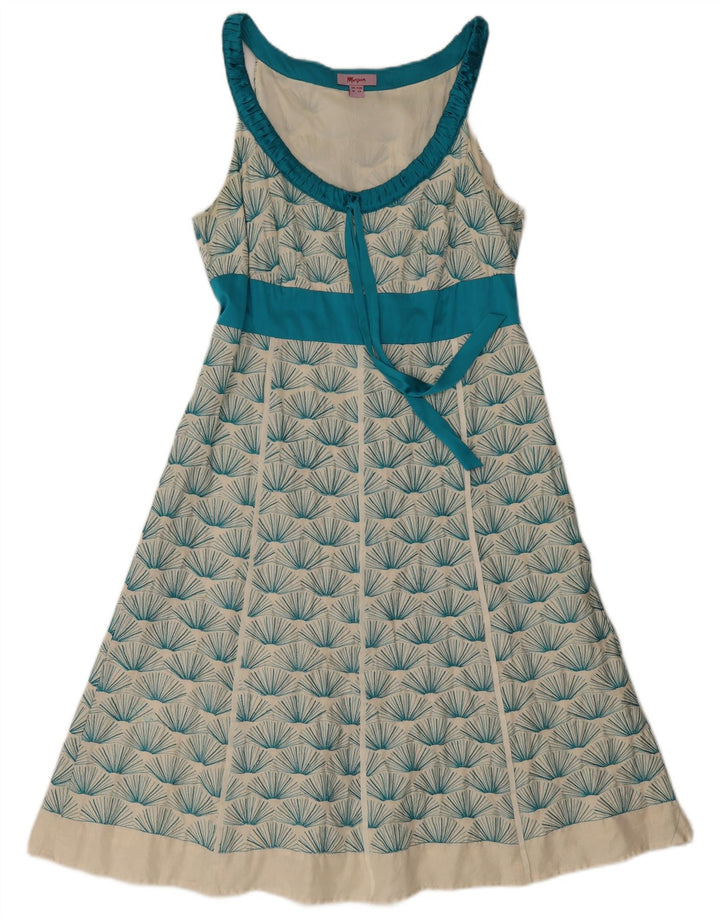 Monsoon A-Linien-Kleid mit abstraktem Muster für Damen, Größe 44, gebrochenes Weiß