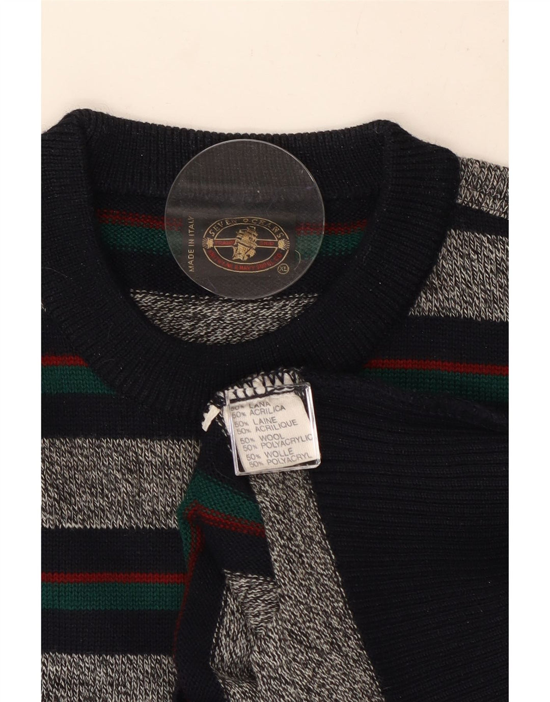 Vintage Herren-Pullover mit Rundhalsausschnitt, XL, grau gestreift, Wolle
