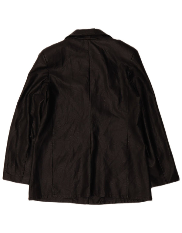 VINTAGE Damen 1-Knopf-Blazer aus Kunstleder, UK 12, Mittelschwarz