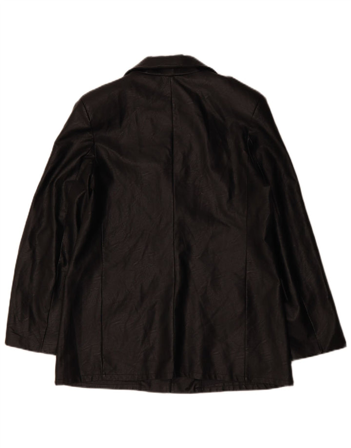 VINTAGE Damen 1-Knopf-Blazer aus Kunstleder, UK 12, Mittelschwarz