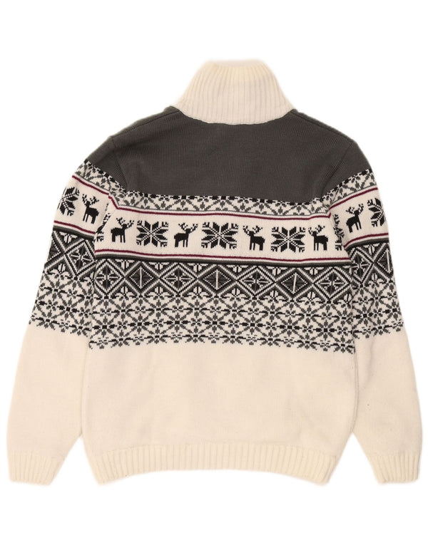 CMP Herren-Pullover mit Reißverschluss am Hals, groß, Weiß, Fair-Isle-Acryl