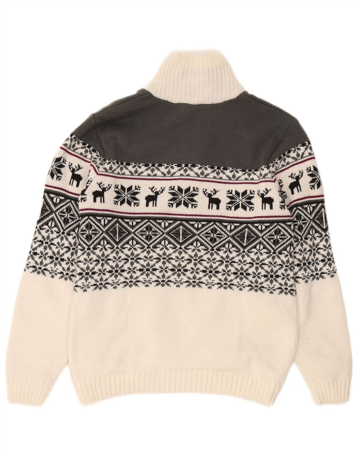 CMP Herren-Pullover mit Reißverschluss am Hals, groß, Weiß, Fair-Isle-Acryl