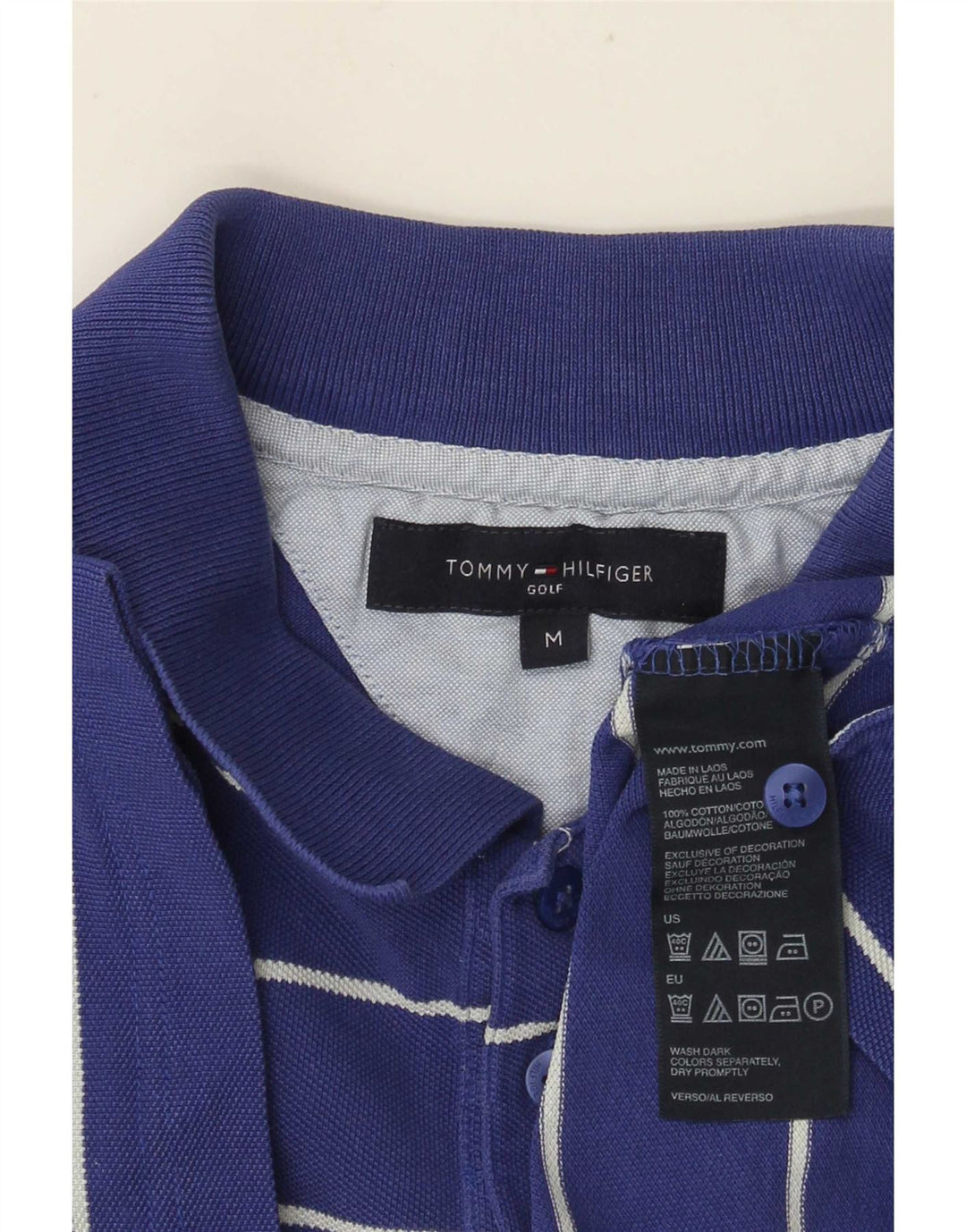 Tommy Hilfiger Herren-Poloshirt aus mittelblauer, gestreifter Baumwolle