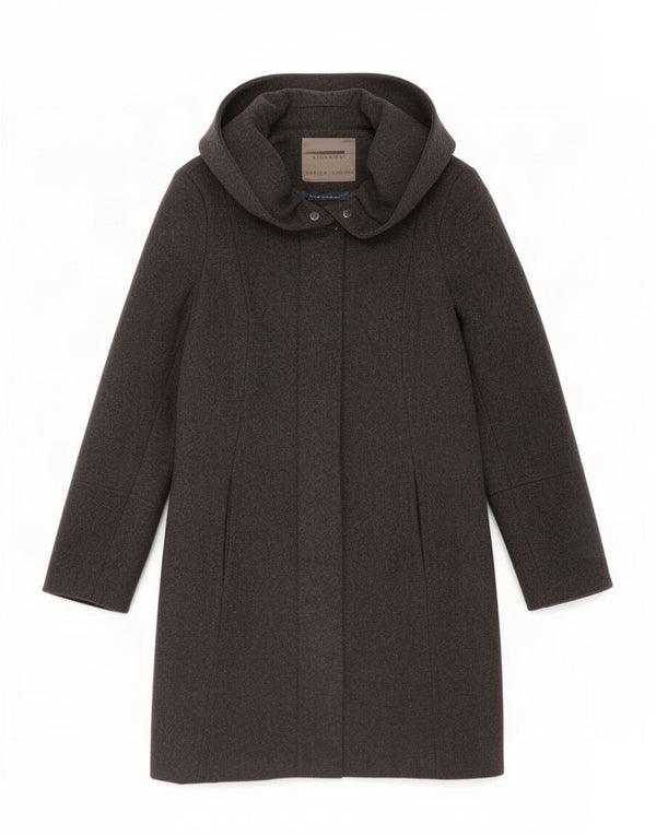 Zara Womens Hooded Overcoat UK 10 Small Black Wool