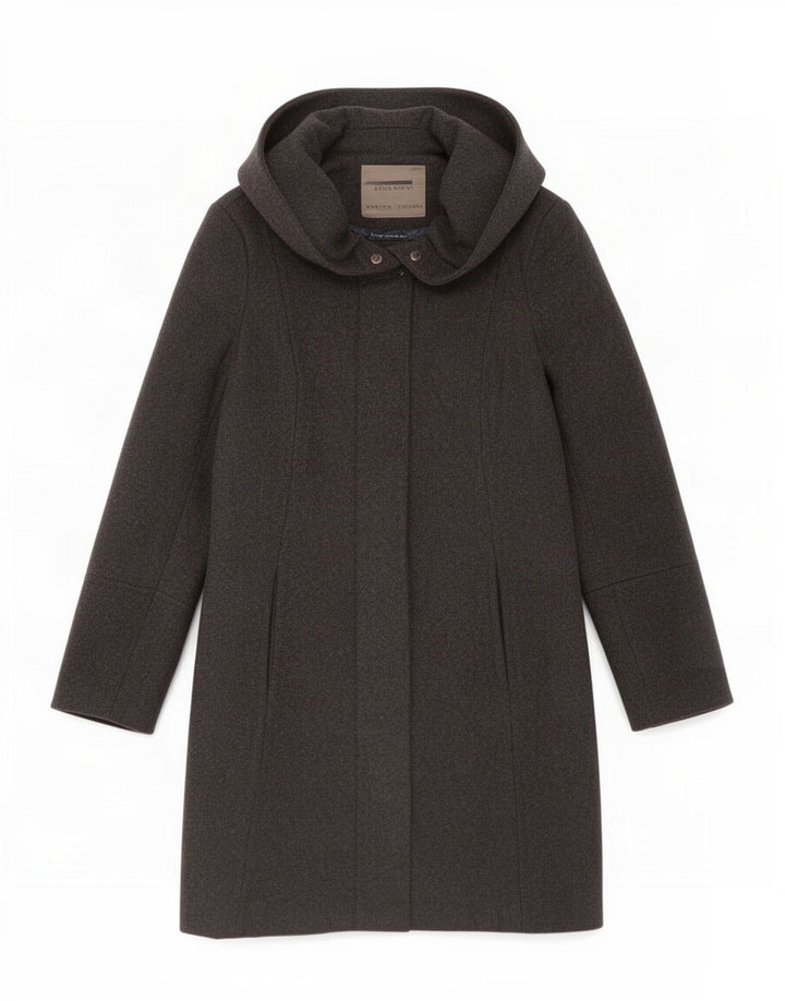 Zara Damen Kapuzenmantel UK 10 Small Schwarze Wolle