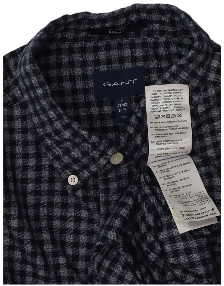 GANT Herren-Flanellhemd, Größe 41/42, 16 1/2, großes marineblaues Gingham