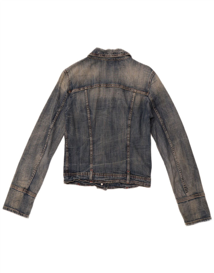 BENETTON Damen Crop Denim Jacke UK 10 Small Blaue Baumwolle