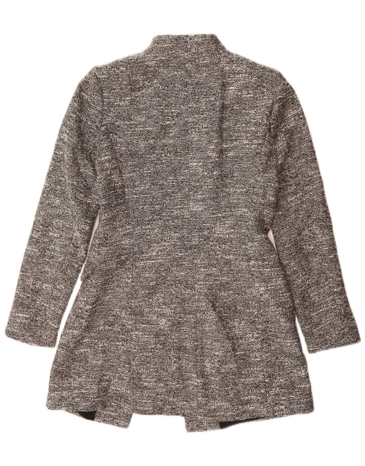 Zara Womens Open Overcoat UK 10 Small Grau gesprenkelte Baumwolle