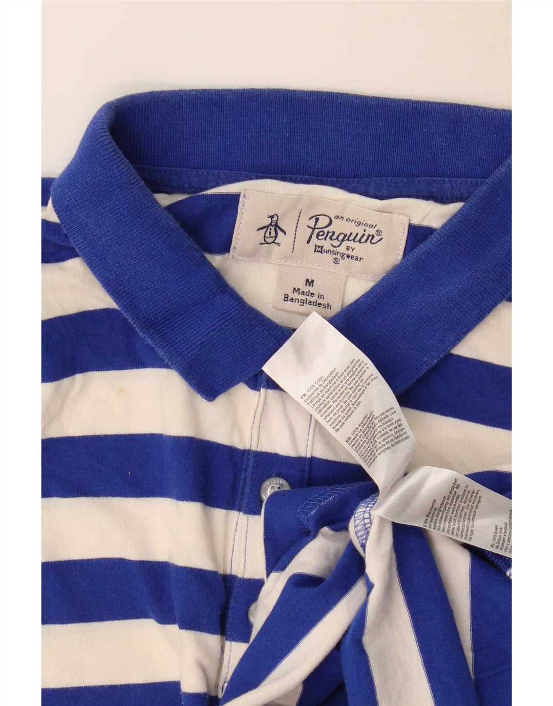 Penguin Herren-Poloshirt mit normaler Passform, mittelblau, gestreift, Baumwolle