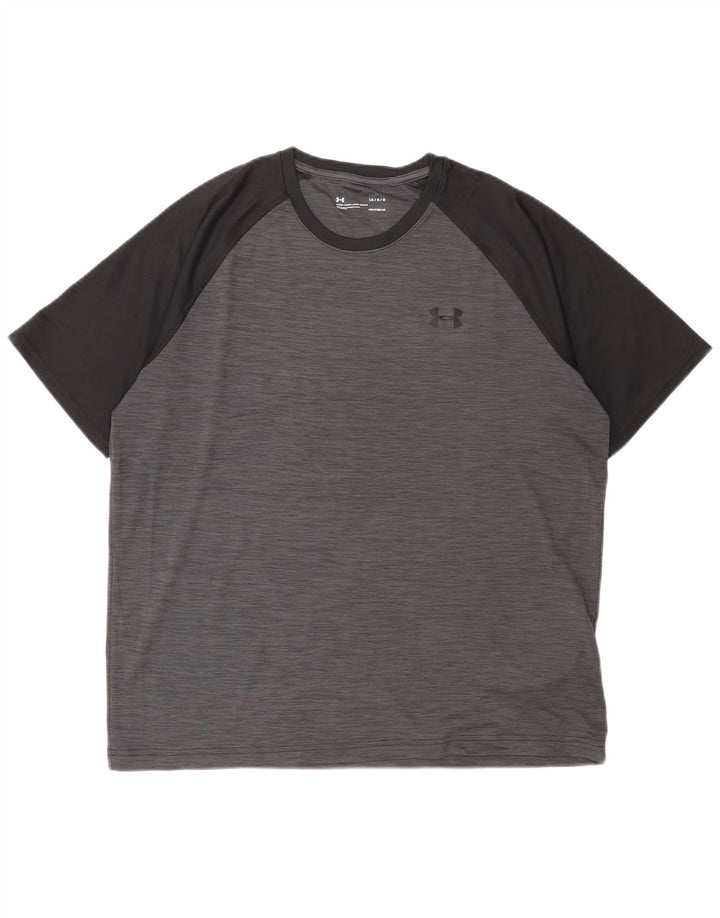 Under Armour Herren Heat Gear T-Shirt-Oberteil, großes graues Colourblock-Polyester