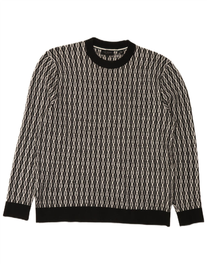 Ted Baker Herren-Pullover mit Rundhalsausschnitt, Größe 4, groß, schwarz, geometrisch