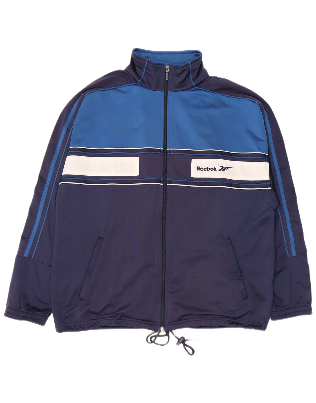 Reebok Herren-Trainingsanzugoberteil mit Grafik, mittleres Marineblau, Farbblock