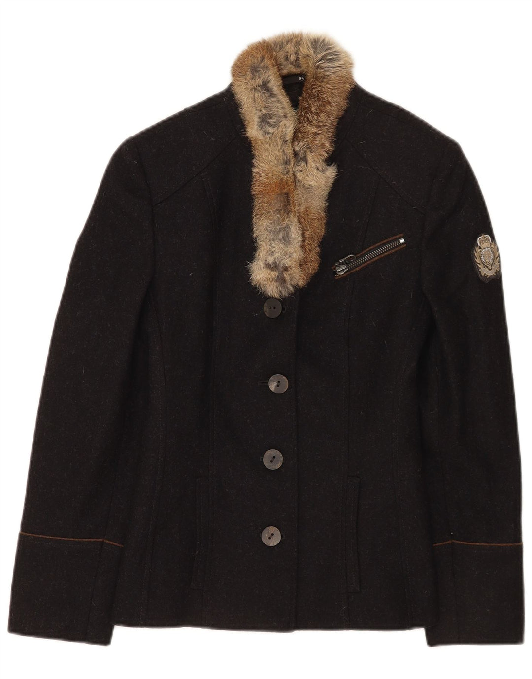 Allwerk Damen-Blazerjacke mit 4 Knöpfen, EU 34, XS, schwarze Schurwolle