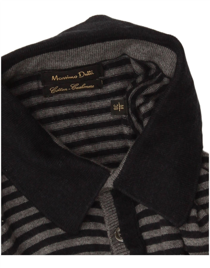 Massimo Dutti Herren-Pullover mit Rollkragen, mittelgrau, gestreift, Baumwolle
