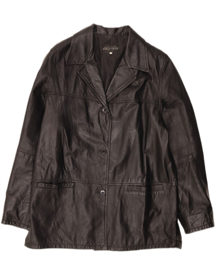 VINTAGE Womens Leather Jacket IT 48 XL Black Leather Vintage Vintage and Second-Hand Vintage from Messina Hembry 