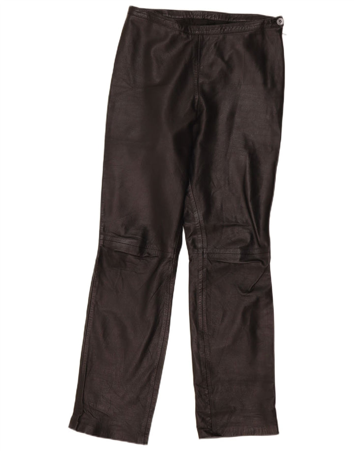 Vintage Damen Gerade Lederhose W28 L29 Schwarzes Leder