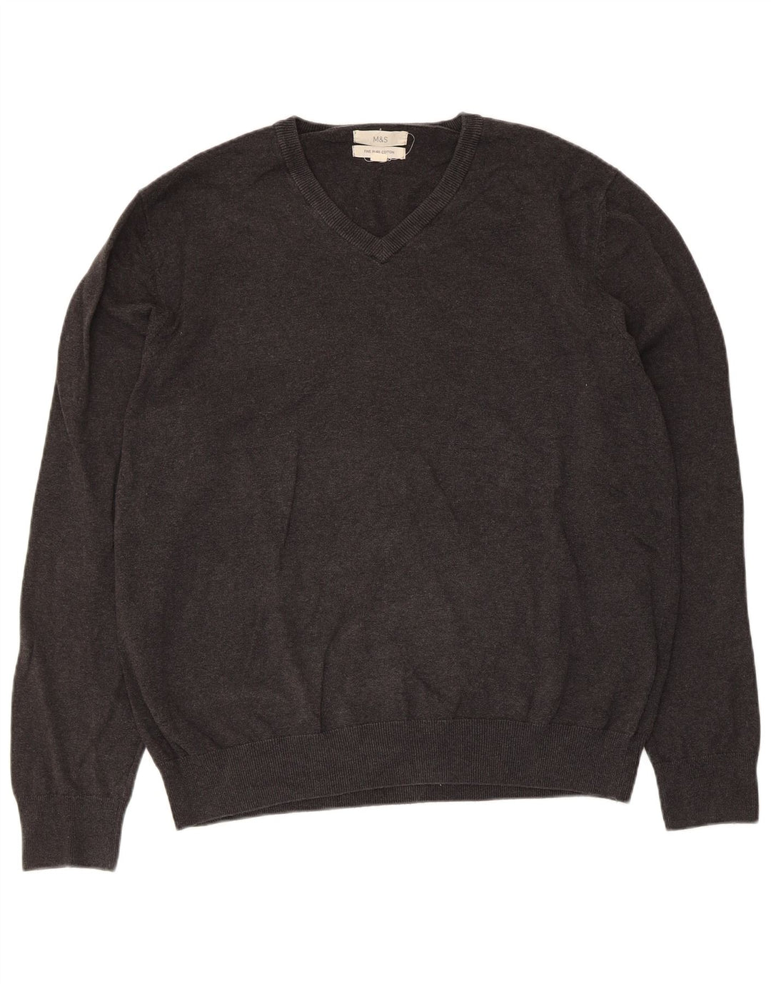 Marks & Spencer Herren-Pullover mit V-Ausschnitt, XL, graue Baumwolle