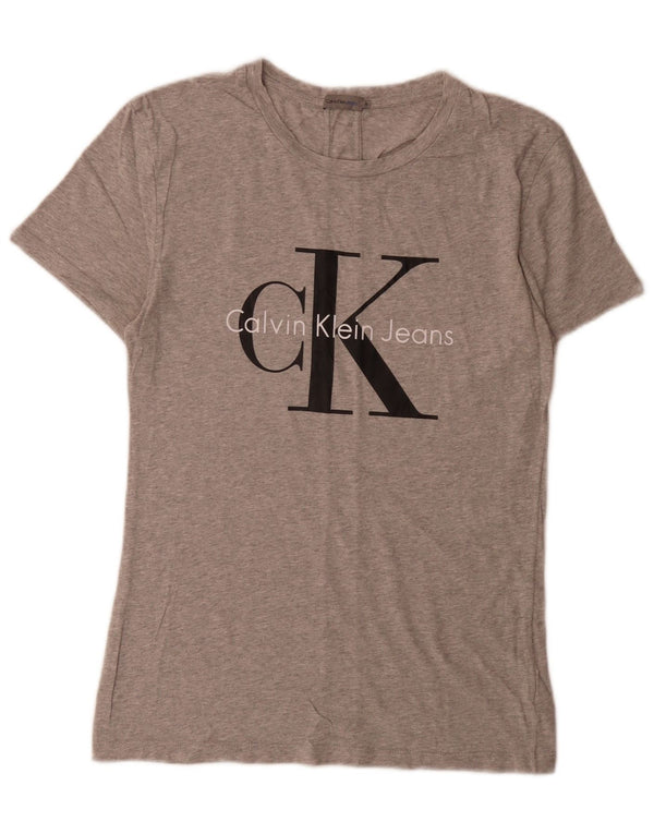 Calvin Klein Jeans Womens Graphic T-Shirt Top UK 14 Medium Grey Flecked