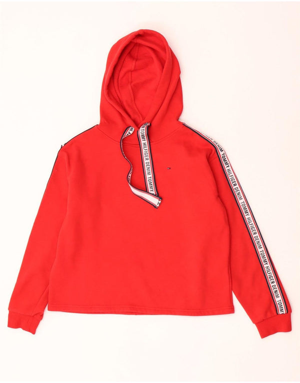 Tommy Hilfiger Damen Crop Graphic Oversized Hoodie Pullover UK 10 Small Rot