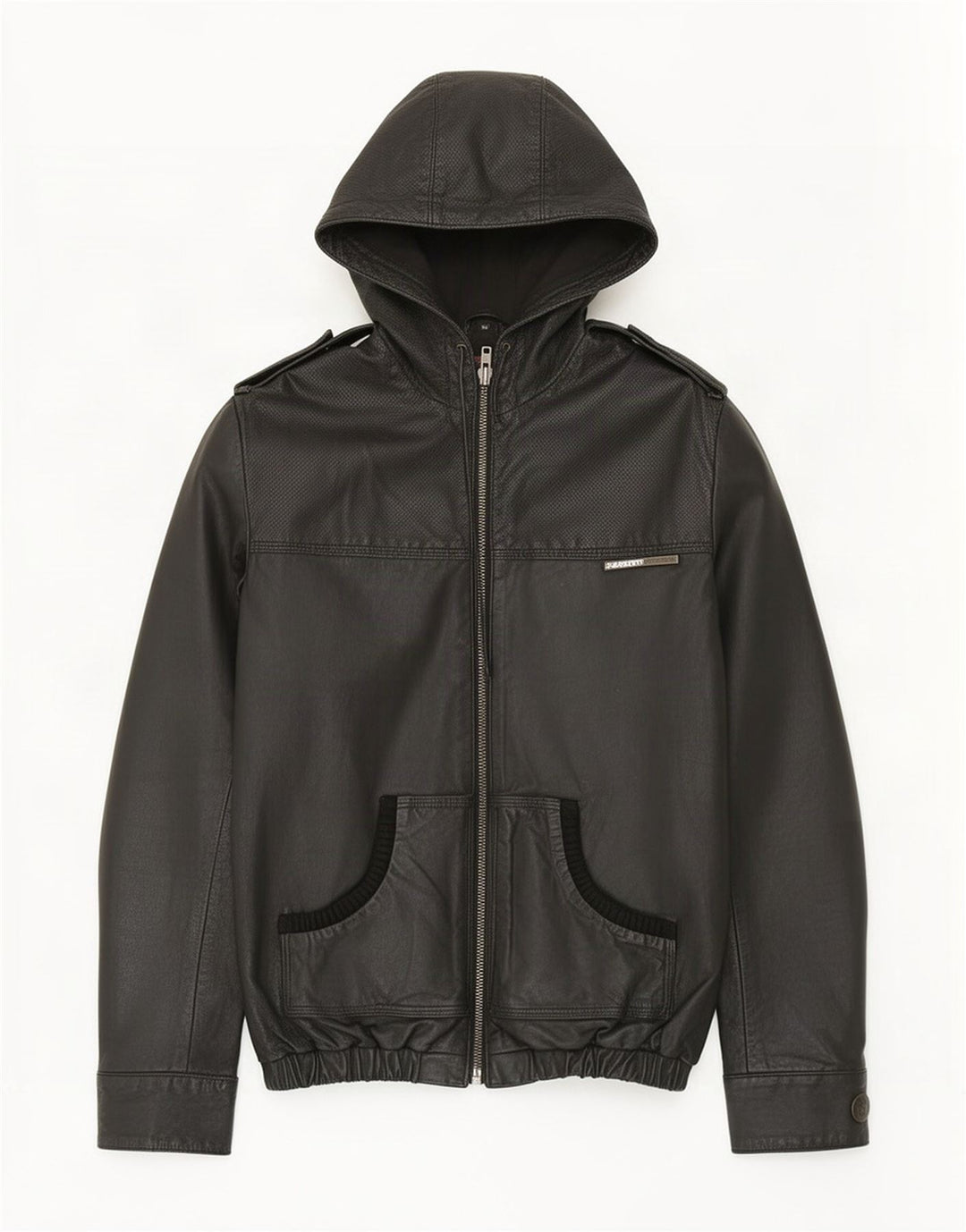 Superdry Herren Militär-Lederjacke mit Kapuze, UK 38, mittelschwarz
