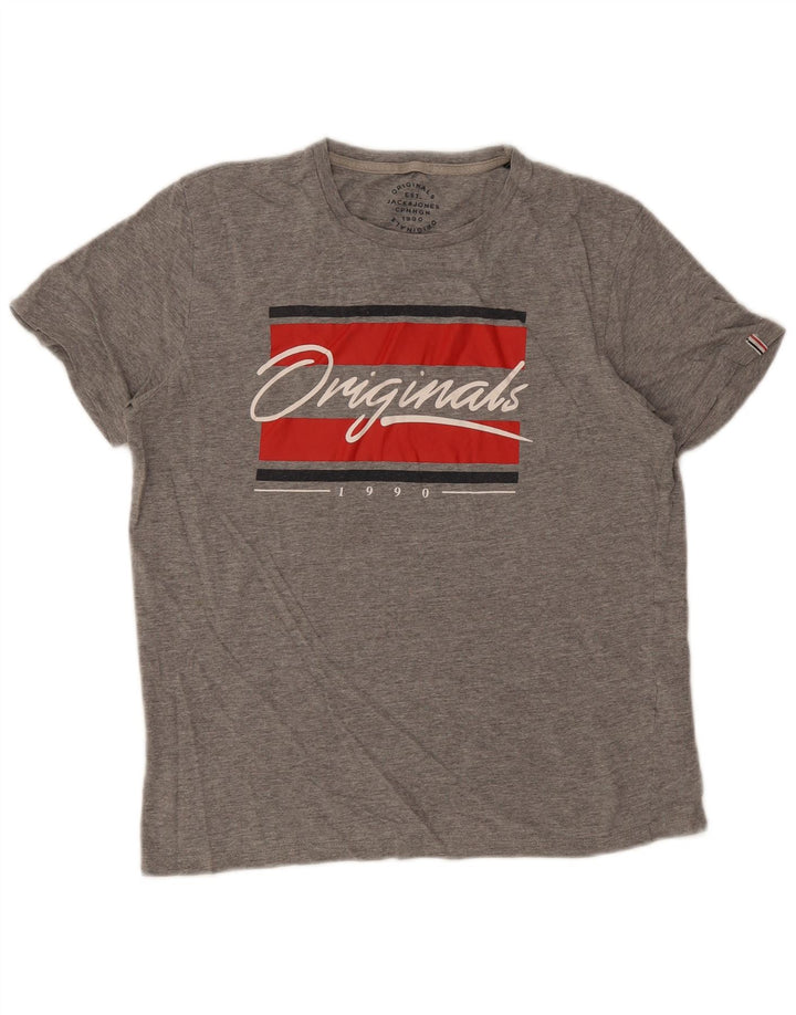 Jack & Jones Herren-T-Shirt mit Grafik, mittelgraue Baumwolle